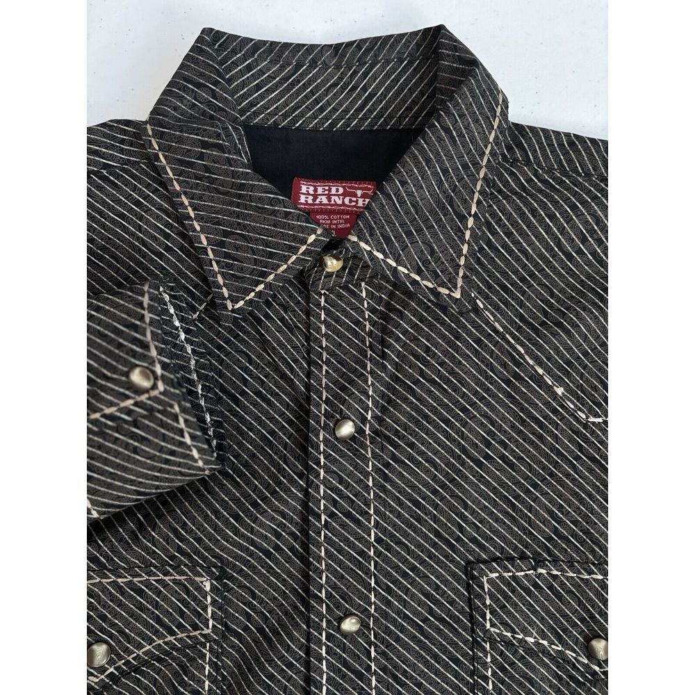 Red Ranch Men's XL Black Striped Pasiley Pearl Snap‎ Long Sleeve Western Shirt